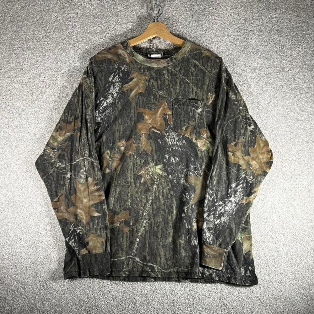 Vintage Jerzees Mossy oak hunting camo long sleeve pocket tee shirt tshirt